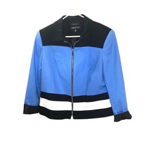 Jones New York Collection Blue Black Colorblock Zip Up Jacket Size 12